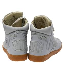Pre Owned Maison Martin Margiela Grey Leather High Top Sneakers Size 38