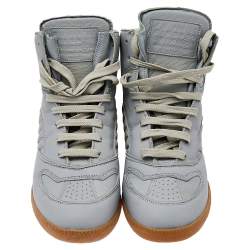 Pre Owned Maison Martin Margiela Grey Leather High Top Sneakers Size 38