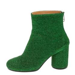 Pre Owned Maison Martin Margiela Green Lurex Fabric Ankle Boots Size 39