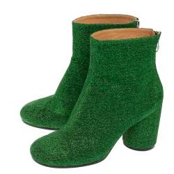 Pre Owned Maison Martin Margiela Green Lurex Fabric Ankle Boots Size 39