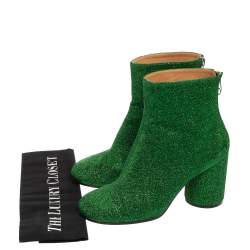 Pre Owned Maison Martin Margiela Green Lurex Fabric Ankle Boots Size 39