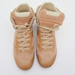 Pre Owned Maison Martin Margiela Nude Pink/Beige Suede And Leather Insert High Top Sneakers Size 38