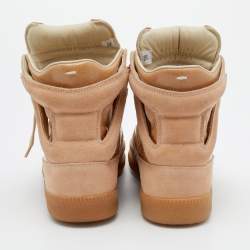 Pre Owned Maison Martin Margiela Nude Pink/Beige Suede And Leather Insert High Top Sneakers Size 38