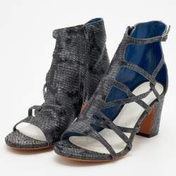 Maison Martin Margiela Grey/Black Python Embossed Leather Strappy Open Toe Booties Size 40