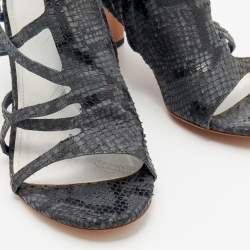 Maison Martin Margiela Grey/Black Python Embossed Leather Strappy Open Toe Booties Size 40
