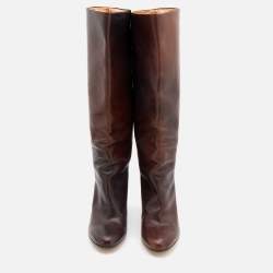 Pre Owned Maison Martin Margiela Brown Leather Knee Length Boots Size 40