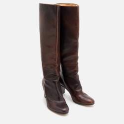 Pre Owned Maison Martin Margiela Brown Leather Knee Length Boots Size 40