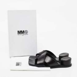 Pre Owned Maison Martin Margiela Black Leather Slide Sandals Size 39