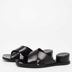 Pre Owned Maison Martin Margiela Black Leather Slide Sandals Size 39