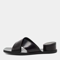 Pre Owned Maison Martin Margiela Black Leather Slide Sandals Size 39