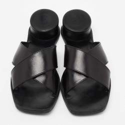 Pre Owned Maison Martin Margiela Black Leather Slide Sandals Size 39