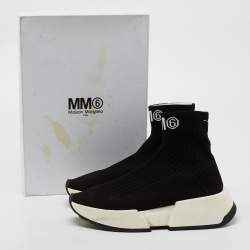 Pre Owned Maison Martin Margiela Black Knit Fabric Sock High Top Sneakers Size 39