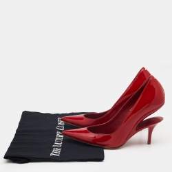 Pre Owned Maison Martin Margiela Red Patent Leather Pointed Toe Cut Out Heel Pumps Size 36