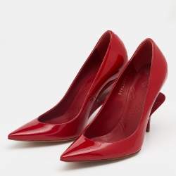 Pre Owned Maison Martin Margiela Red Patent Leather Pointed Toe Cut Out Heel Pumps Size 36