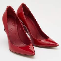 Pre Owned Maison Martin Margiela Red Patent Leather Pointed Toe Cut Out Heel Pumps Size 36