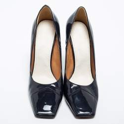 Pre Owned Maison Martin Margiela Dark Blue Patent Leather Cut Out Heel Pumps Size 39