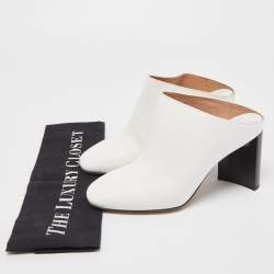 Pre Owned Maison Martin Margiela White Leather Block Heel Mules Size 37