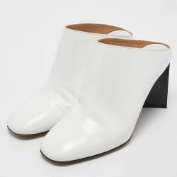 Maison Martin Margiela White Leather Block Heel Mules Size 38.5