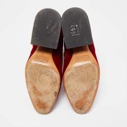 Pre Owned Maison Margiela Red Velvet Block Heel Zip Up Ankle Boots Size 41