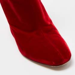 Pre Owned Maison Margiela Red Velvet Block Heel Zip Up Ankle Boots Size 41