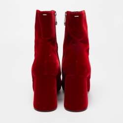 Pre Owned Maison Margiela Red Velvet Block Heel Zip Up Ankle Boots Size 41