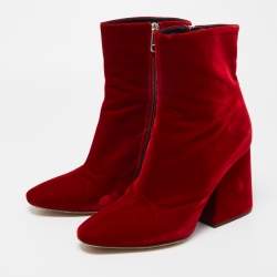 Pre Owned Maison Margiela Red Velvet Block Heel Zip Up Ankle Boots Size 41