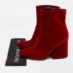 Pre Owned Maison Margiela Red Velvet Block Heel Zip Up Ankle Boots Size 41