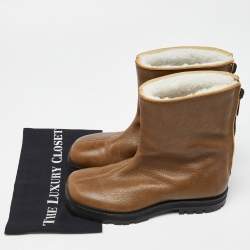 Pre Owned Maison Martin Margiela Brown Leather Midcalf Boots Size 39