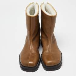 Pre Owned Maison Martin Margiela Brown Leather Midcalf Boots Size 39