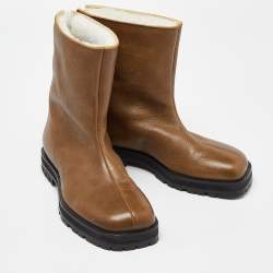 Pre Owned Maison Martin Margiela Brown Leather Midcalf Boots Size 39