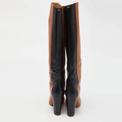 Maison Martin Margiela Brown/Black Leather Knee Length Block Heel Boots Size 40