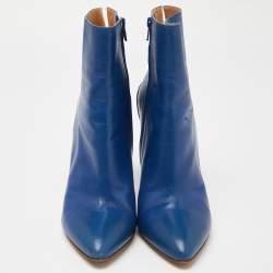 Pre Owned Maison Martin Margiela Navy Blue Leather Pointed Toe Ankle Booties Size 39