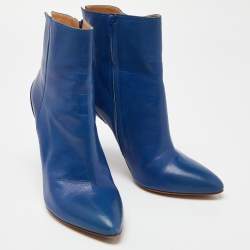 Pre Owned Maison Martin Margiela Navy Blue Leather Pointed Toe Ankle Booties Size 39