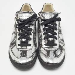 Pre Owned Maison Martin Margiela Silver/Black Leather Replica Sneakers Size 39