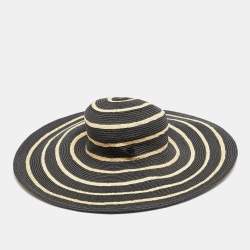 Maison Michel Paris Black Striped Straw Ursula Hat L