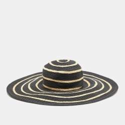 Maison Michel Paris Black Striped Straw Ursula Hat L
