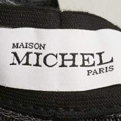 Maison Michel Paris Black Striped Straw Ursula Hat L