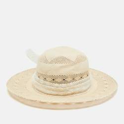 Maison Michel Paris Off White See Through Straw New Alice Hat M