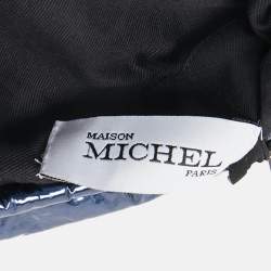 Maison Michel Paris Metallic Blue New Billy Varnished Leather Beret M