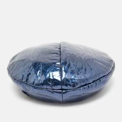 Maison Michel Paris Metallic Blue New Billy Varnished Leather Beret M