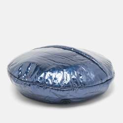 Maison Michel Paris Metallic Blue New Billy Varnished Leather Beret M