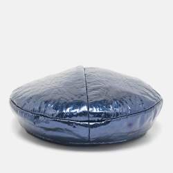 Maison Michel Paris Metallic Blue New Billy Varnished Leather Beret M