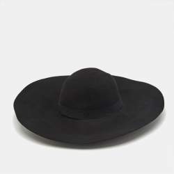 Maison Michel Paris Black Blanche Felt Wide-Brim Hat M
