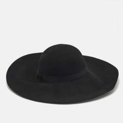 Maison Michel Paris Black Blanche Felt Wide-Brim Hat M