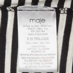 Maje Black/White Stripe Cotton Fringed Detail T-Shirt M