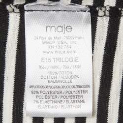 Maje Black/White Stripe Cotton Fringed Detail T-Shirt M