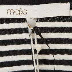 Maje Black/White Stripe Cotton Fringed Detail T-Shirt M