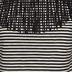 Maje Black/White Stripe Cotton Fringed Detail T-Shirt M