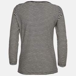 Maje Black/White Stripe Cotton Fringed Detail T-Shirt M