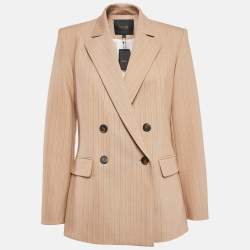 Maje Beige Pinstripe Wool Blend Double Breasted Blazer S